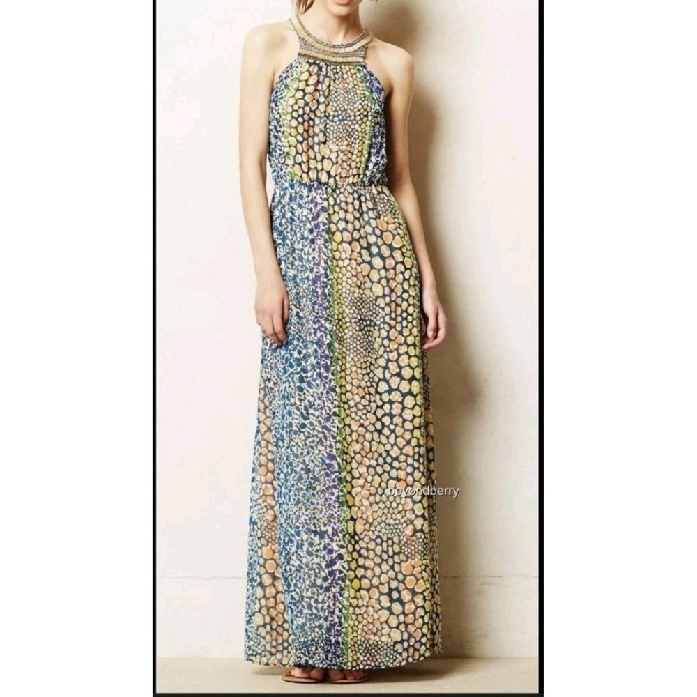Anthropologie Mayacamas Maxi Dress 6P by HD in Paris Beaded Neck